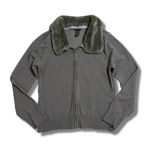 Fur collared cardigan